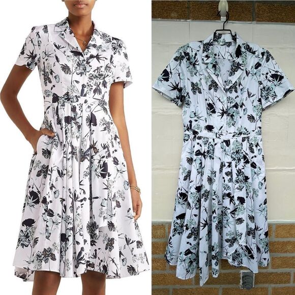 JASON WU COLLECTION Pleated floral-print cotton-poplin dress size 10 - Picture 3 of 16